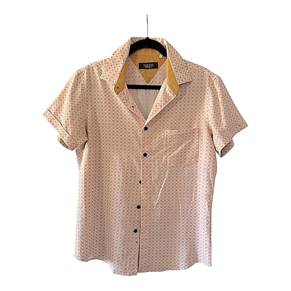 Pavini Yellow Geometric Button Down Shirt